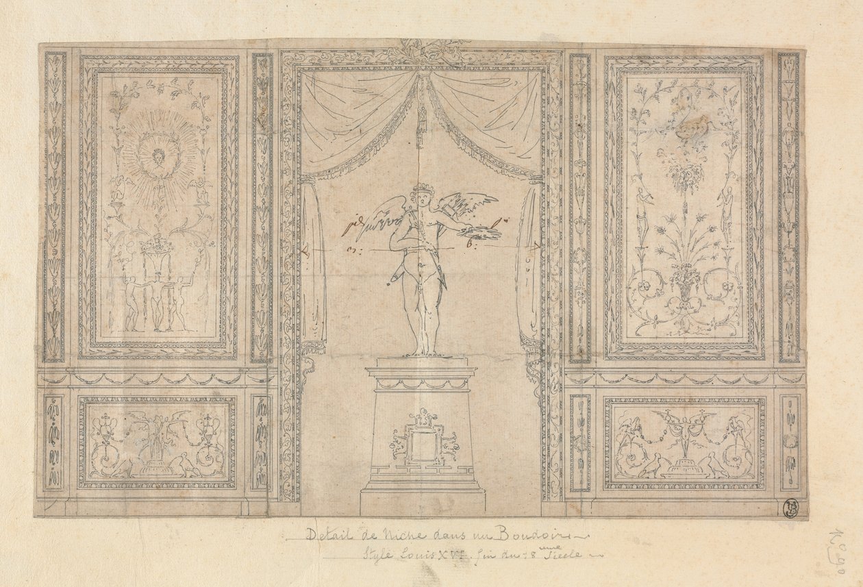 Ámor szobra egy falfülkében, 18. század végén. alkotó: Paolo Vincenzo Bonomini