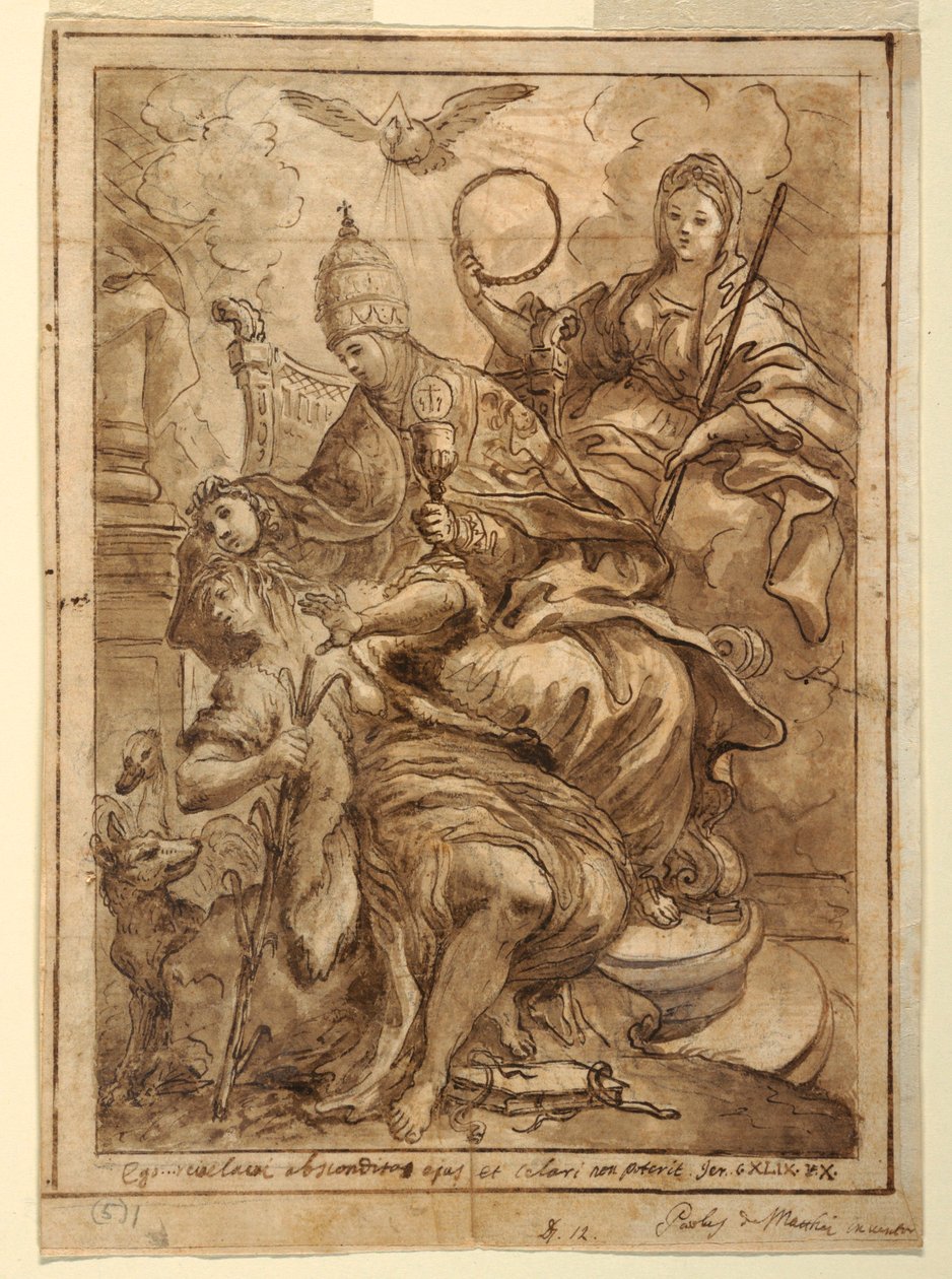 Rajz, Egyház diadalmaskodik a hamisság felett, 1700 körül. alkotó: Paolo de Mattheis