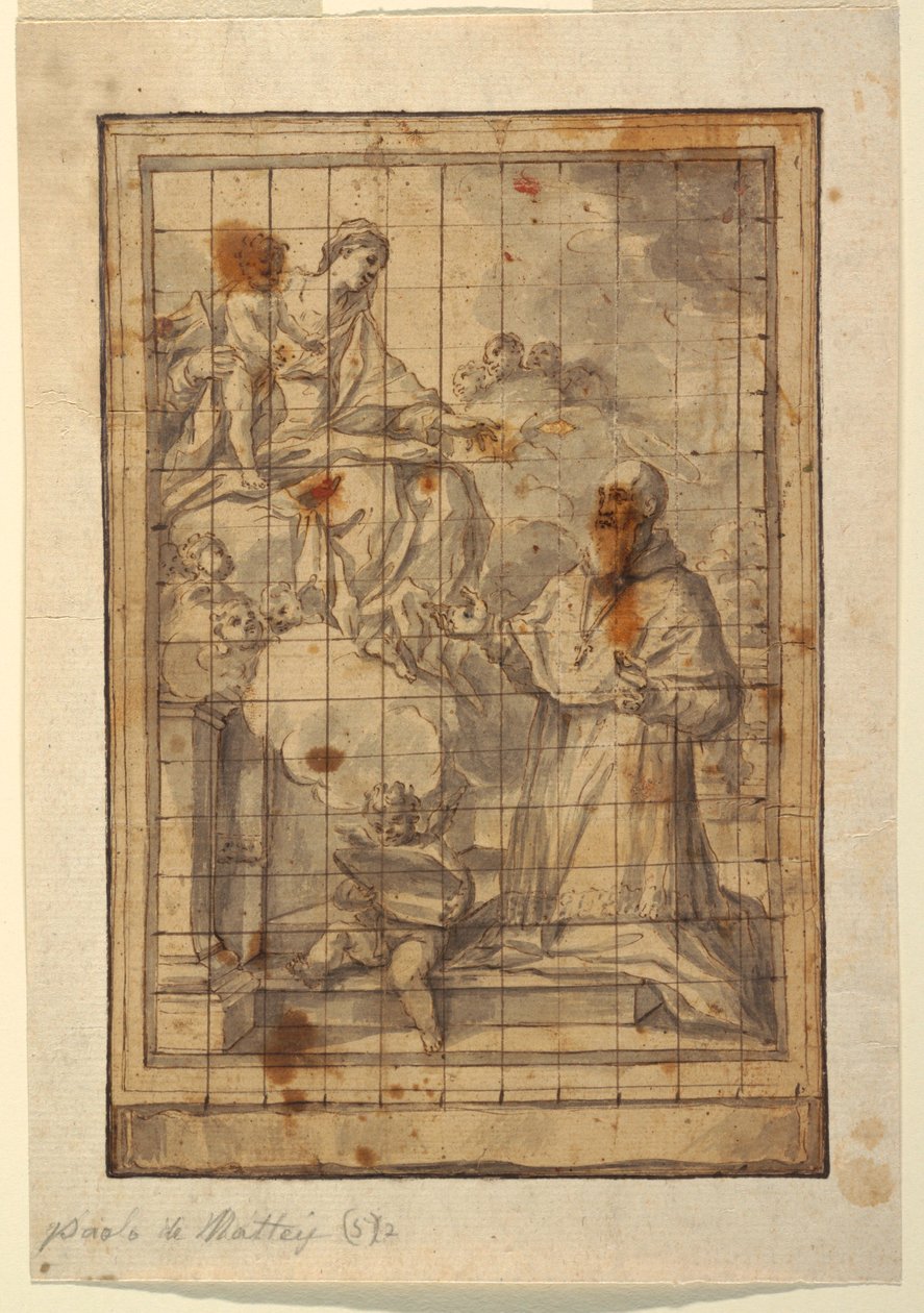Rajz, Szűzanya és gyermeke dicsőségben, 1600-1700 körül. alkotó: Paolo de Mattheis