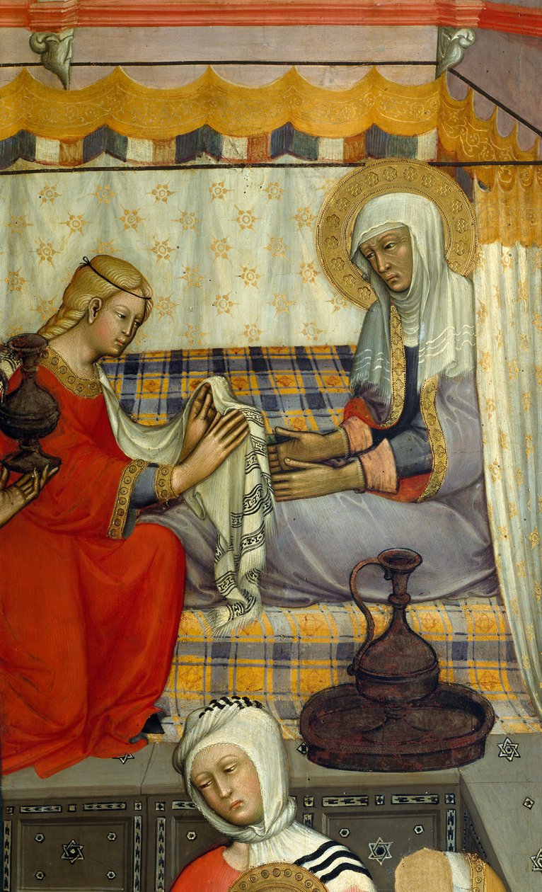 Paolo di Giovanni Fei (1345 körül - 1411 körül) oltárképe, Szűz Mária születése, tempera, fa, részlet alkotó: Paolo di Giovanni Fei