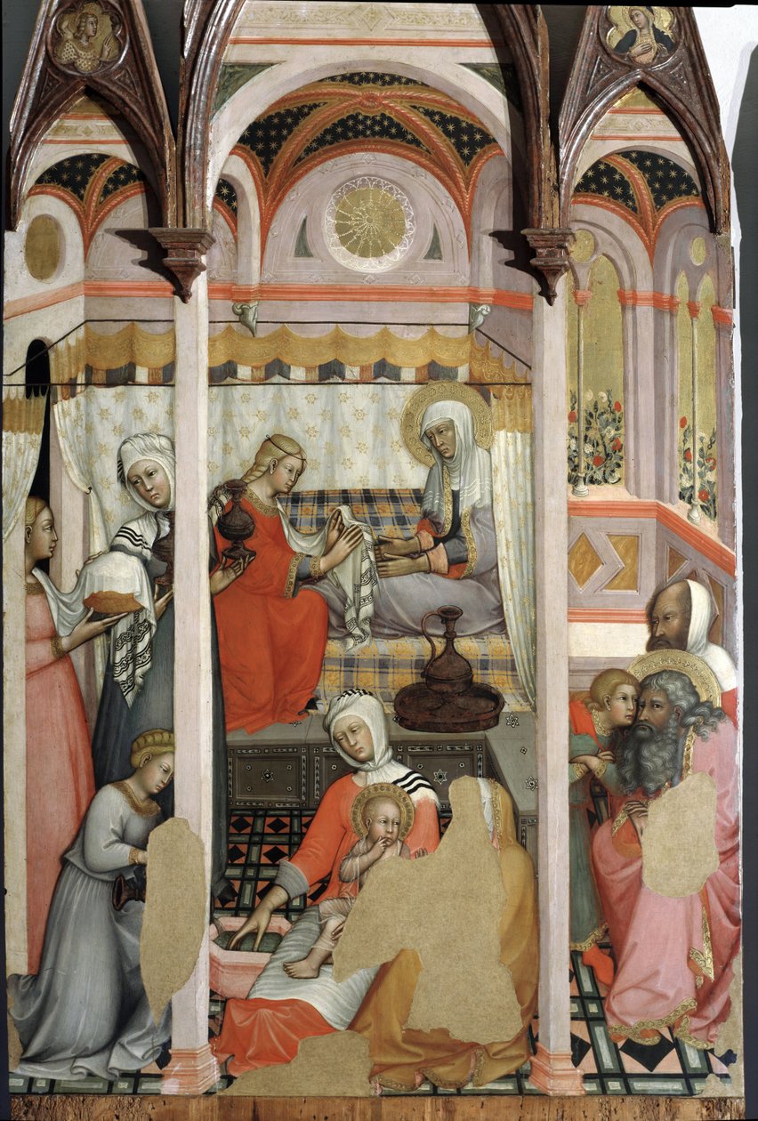 Mária születése (részlet) - triptichon a táblán alkotó: Paolo di Giovanni Fei
