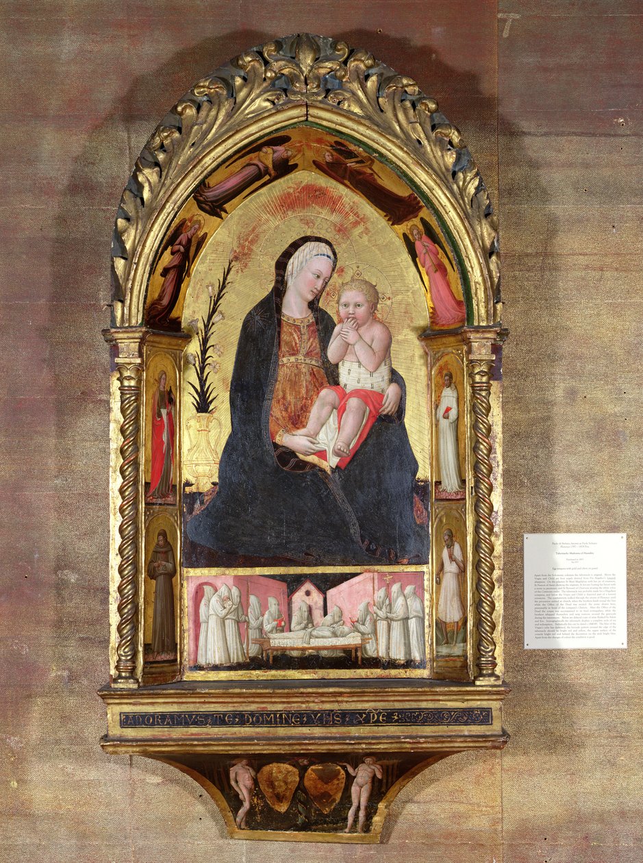 Az alázatosság szűze angyalokkal és szentekkel, 1440 körül (tempera arannyal a táblán) alkotó: Paolo di Stefano Badaloni Schiavo