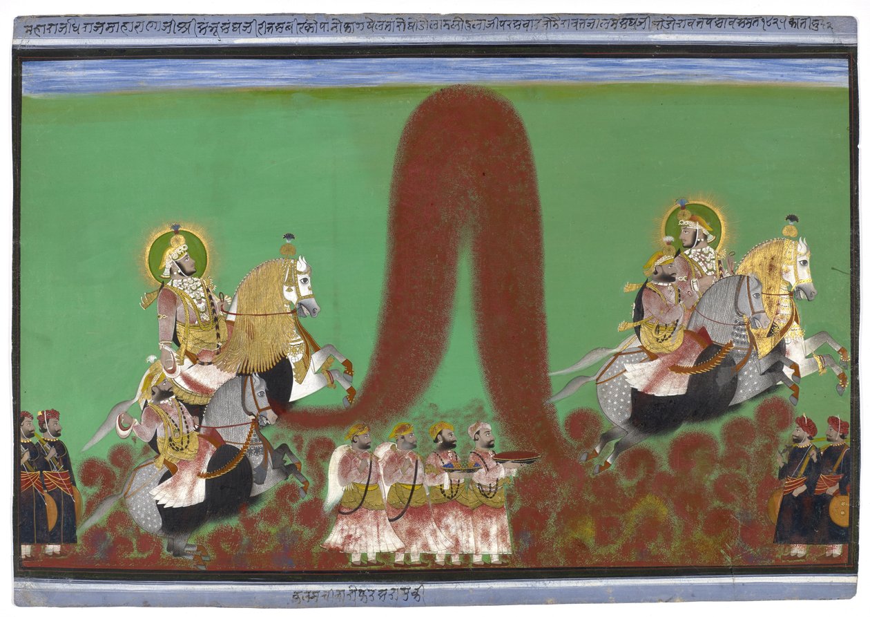 Maharana Shambhu Singh, a Mewar Holit játszik, 1868-69 (guache, arannyal a papíron) alkotó: Parasuram Parasuram