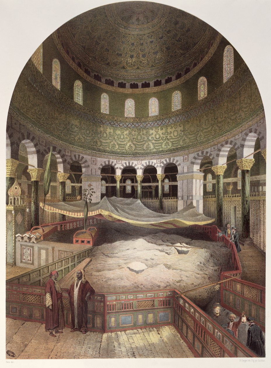Az Omar mecset belseje, Contre-Amiral Paris illusztrációja a Souvenirs de Jerusalemből, metszett Hubert Clerget (1818-99) és Jules Gaildrau (1816-98) alkotó: Paris