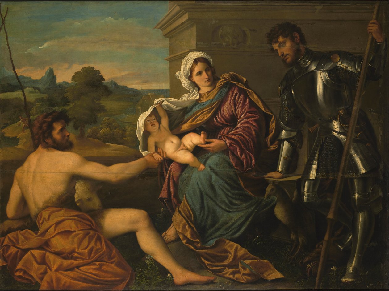 Madonna és gyermeke Keresztelő Szent Jánossal és Szent Györggyel (Szent beszélgetés) alkotó: Paris Bordone