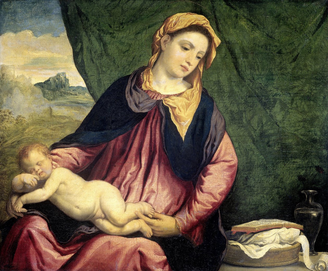 Madonna alvó gyermekkel, 1540 és 1560 között alkotó: Paris Bordone