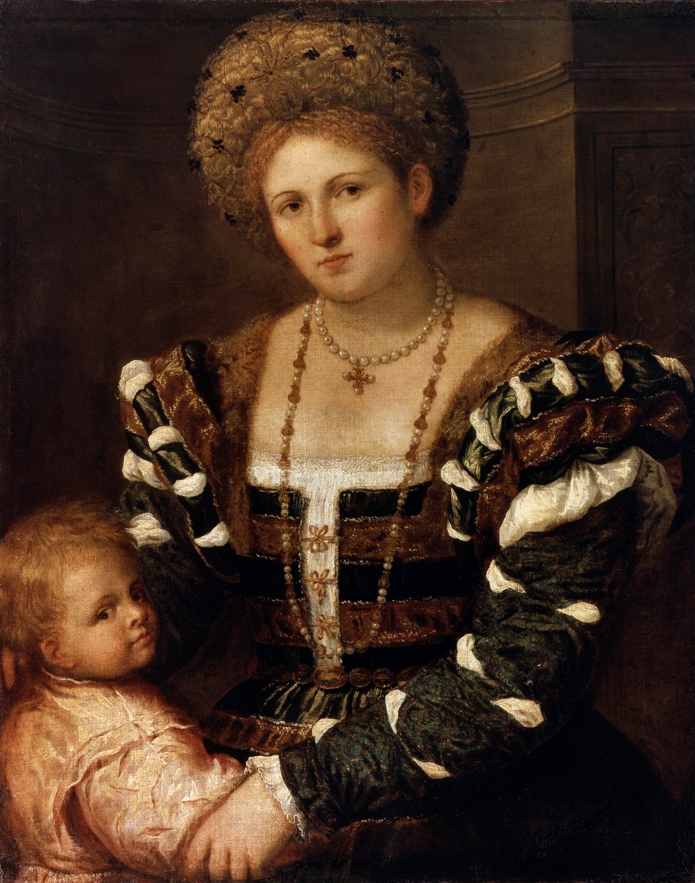 Hölgy portréja fiúval, 1530-as évek alkotó: Paris Bordone