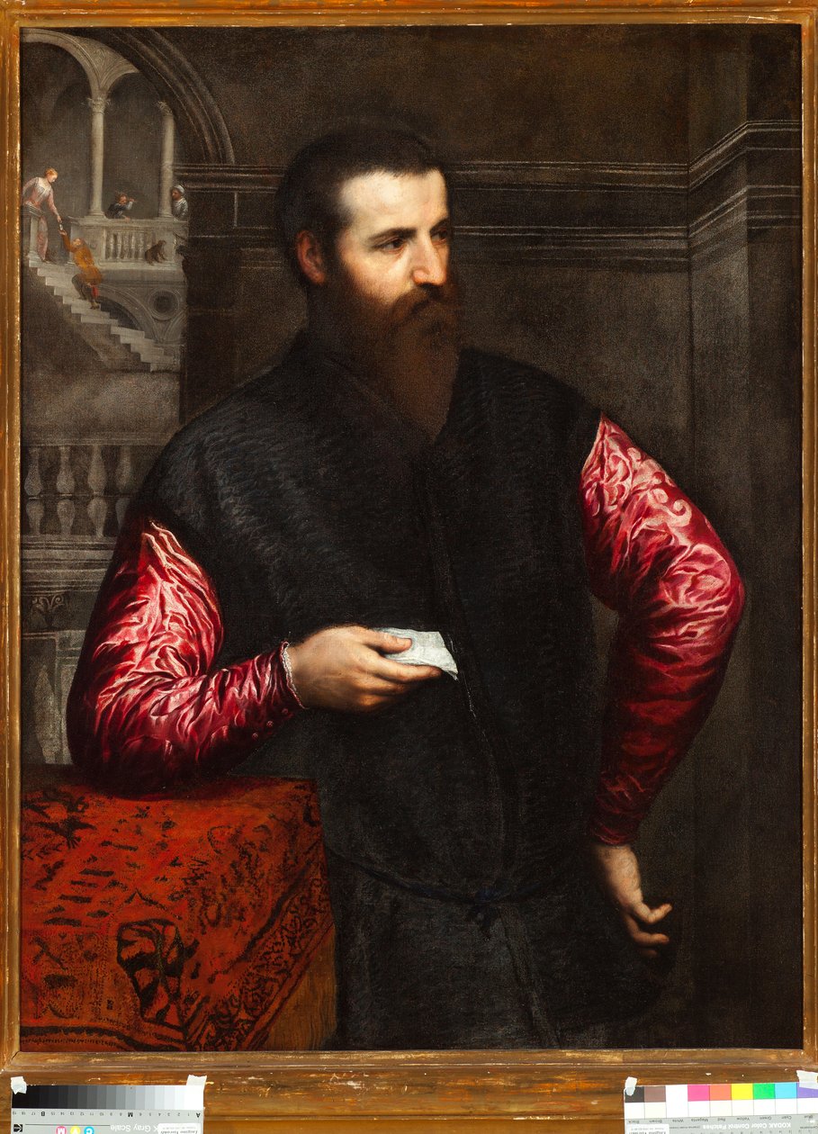 Vörös ujjú nemes portréja – Paris Bordon vagy Bordone festménye (1500-1571) Genes Musei di Strada Nuova inv n 43 alkotó: Paris Bordone