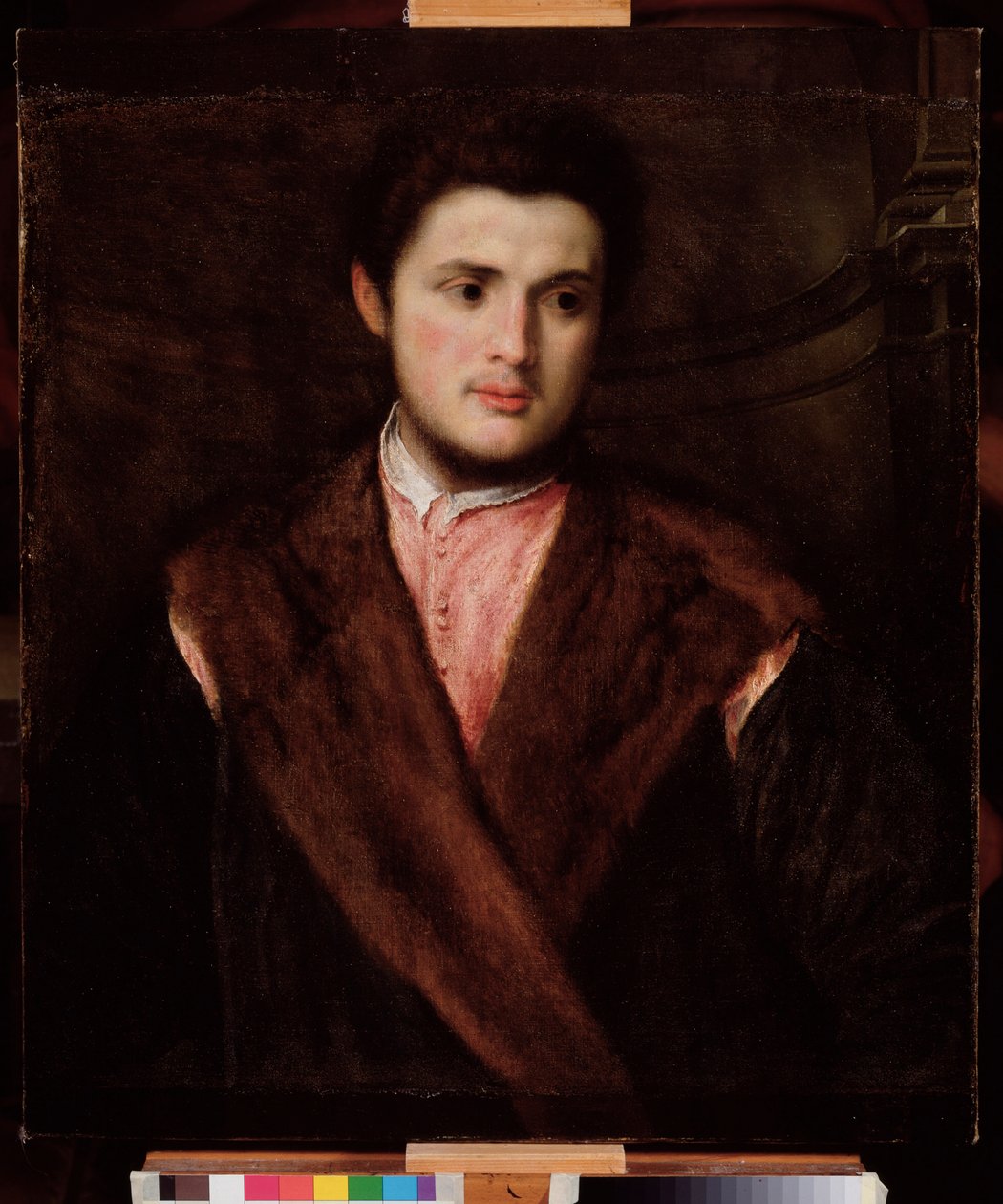 Szőrmekabátot viselő fiatal férfi portréja Paris Bordon festménye (1500-1571) 16. század Mérete 75x64 cm Genes Musei di Strada Nuova (ex Palazzo Rosso) alkotó: Paris Bordone