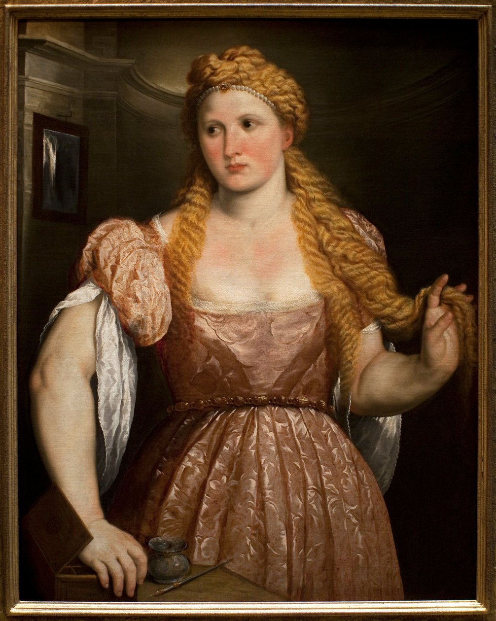 Egy fiatal nő portréja. Paris Bordone (vagy Bordon) festménye (1495-1571), olaj, vászon, 1550 körül. Olasz művészet (Velence) alkotó: Paris Bordone