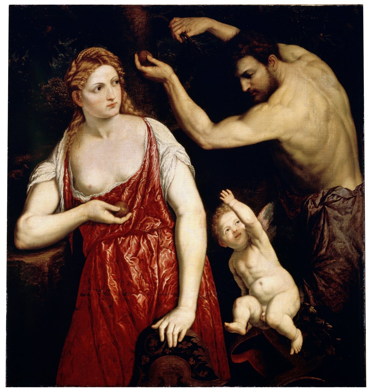 Vénusz és Mars Ámorral, 1550-es évek alkotó: Paris Bordone