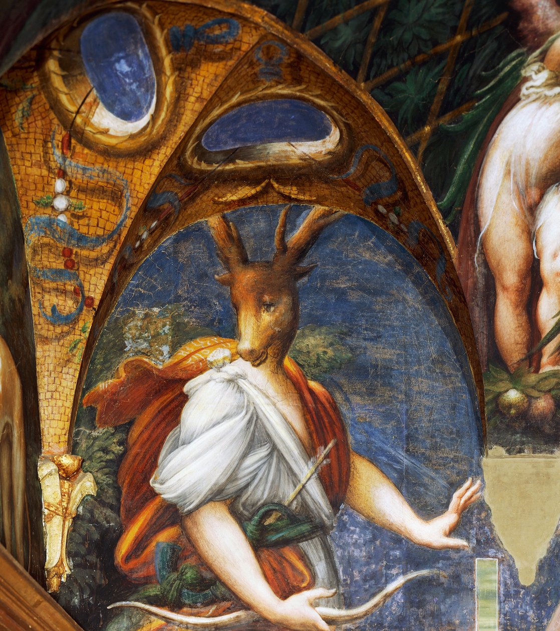 Az Actaeont Diana szarvasbikává változtatta, a Diane és az Acteon terem részlete alkotó: Parmigianino
