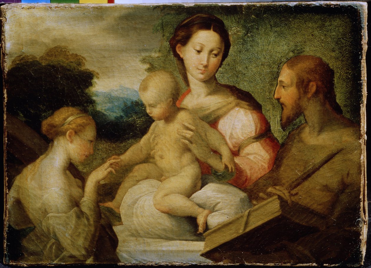 ""Le mariage mystique de sainte Catherine"" (The Mystical Marriage of Saint Catherine) Les noces mystiques de Sainte Catherine de Sienne (1347-1380) avec le Christ en 1368. Peinture de Girolamo Francesco Maria Mazzola dit Parmigianino ou Le Parmesan (1503- alkotó: Parmigianino