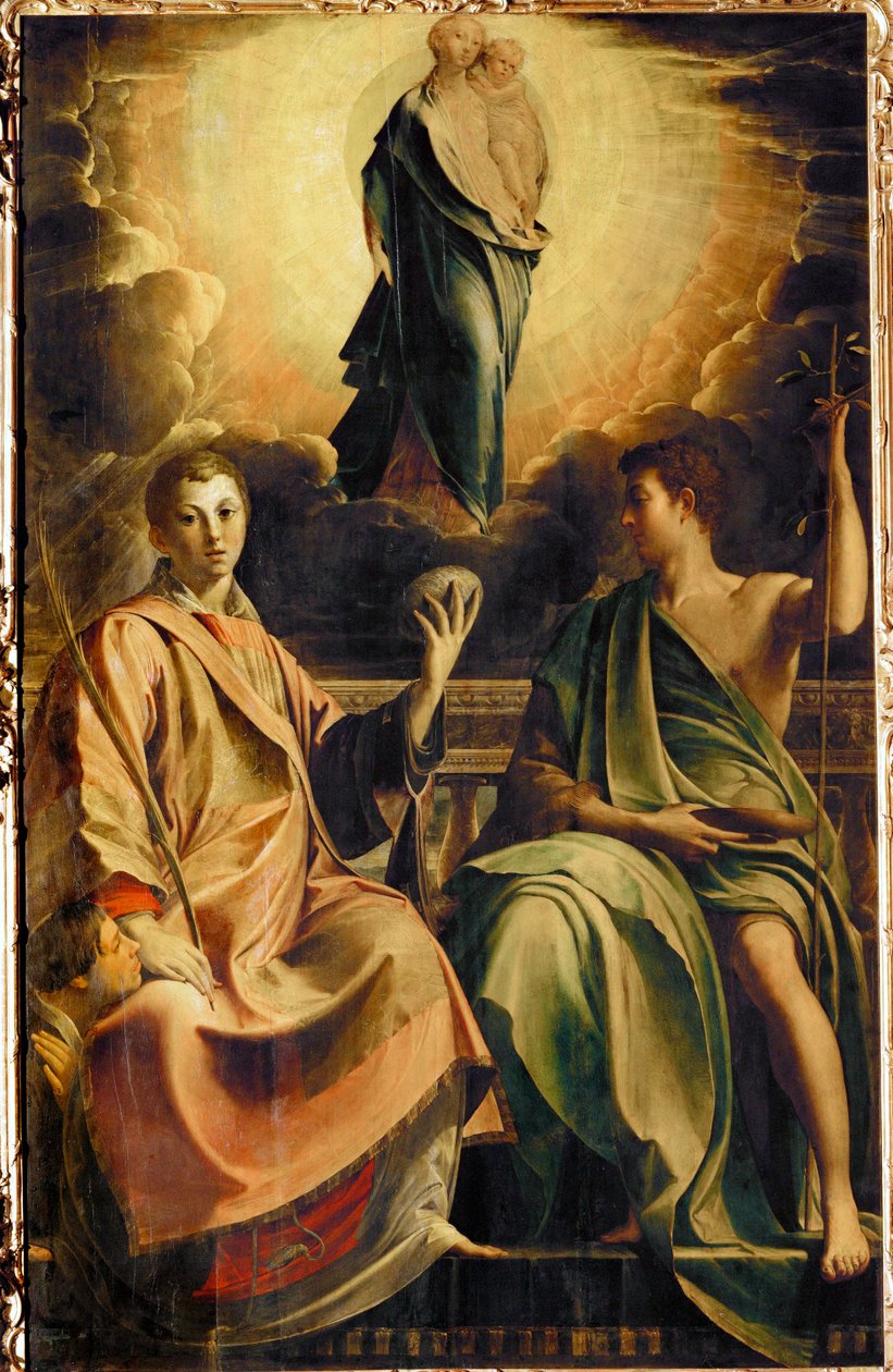 Madonna Szent Istvánnal és az adományozóval, valamint Keresztelő Szent János ... alkotó: Parmigianino (1503 40)