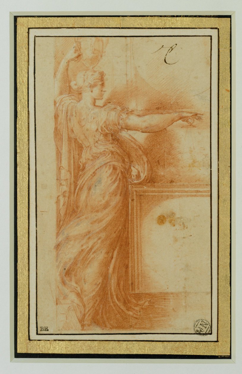 Egy canephore. Szangvinikus, fehér fénypontok, bézs színű papír ... alkotó: Parmigianino (1503 40)