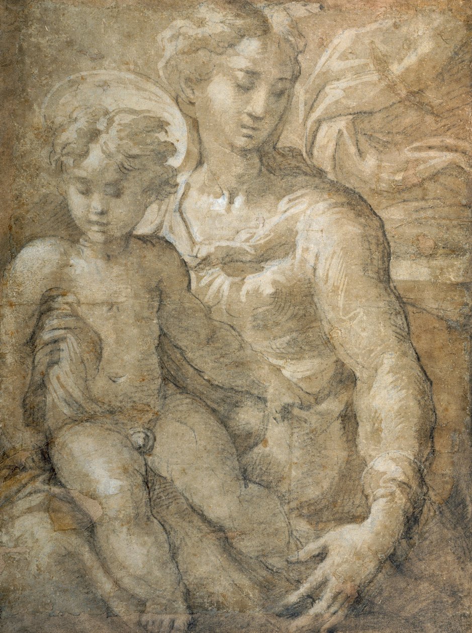 Szűz a gyermekkel az ölében (fekete kréta barna mosással és fehér testszín a papíron) alkotó: Parmigianino 
