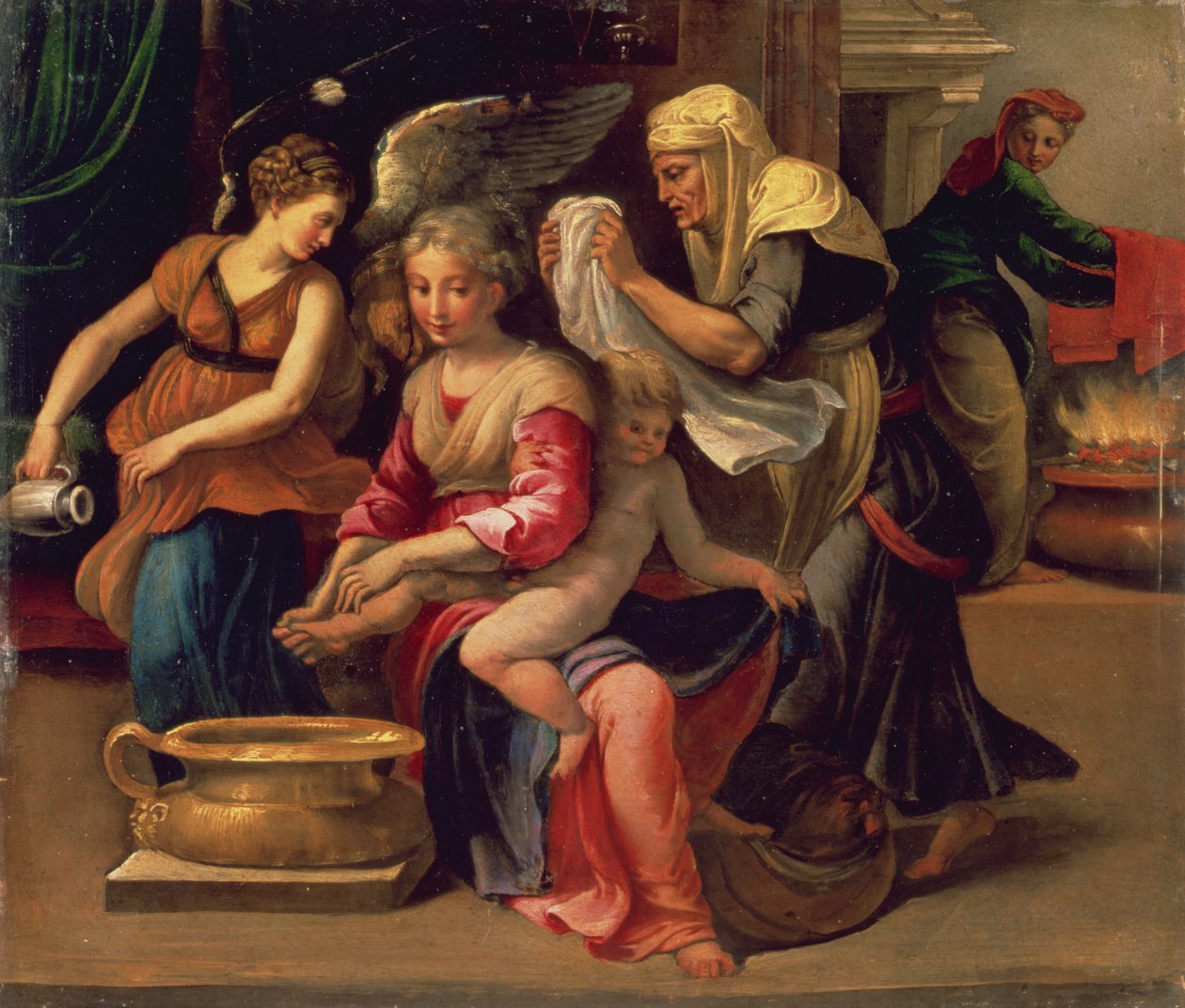 Babafürdetés (olaj a panelen) alkotó: Parmigianino