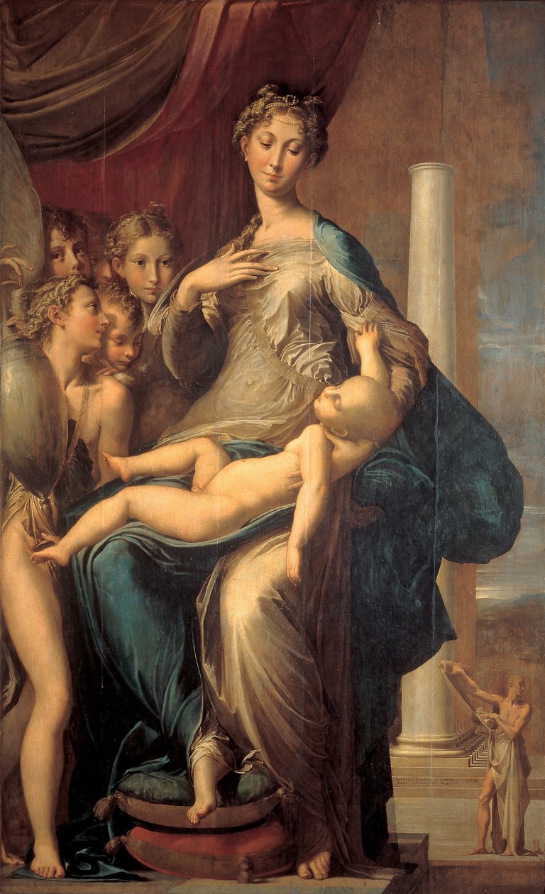 Madonna hosszú nyakkal (Madonna hosszú nyakkal), Girolamo Fra Mazzola dit PARMIGIANINO festménye alkotó: Parmigianino