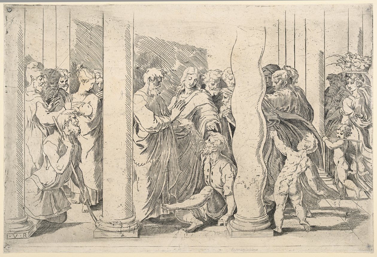 Szent Péter és János meggyógyítja a sántát az Aranykapuban alkotó: Parmigianino