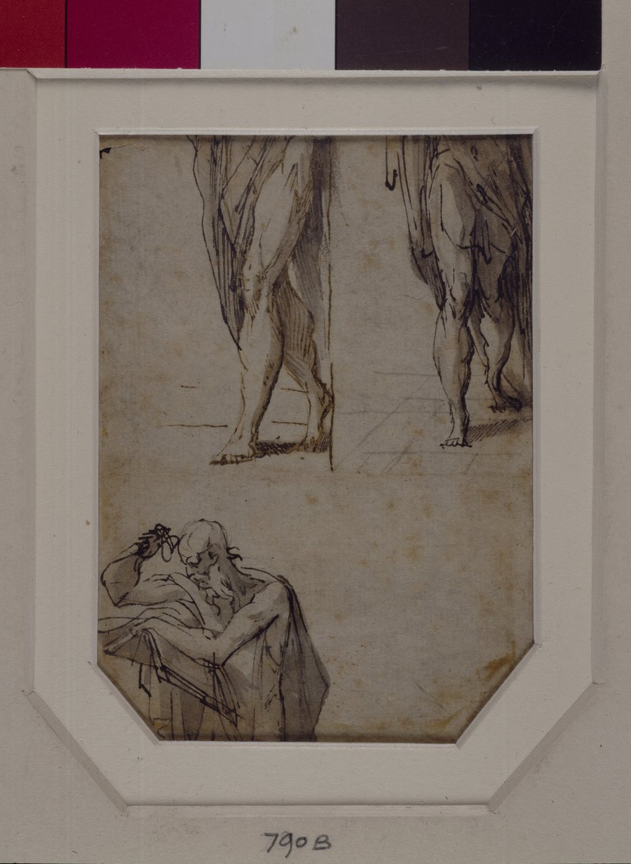 Férfitanulmányok (toll és tinta és mosás papíron) alkotó: Parmigianino