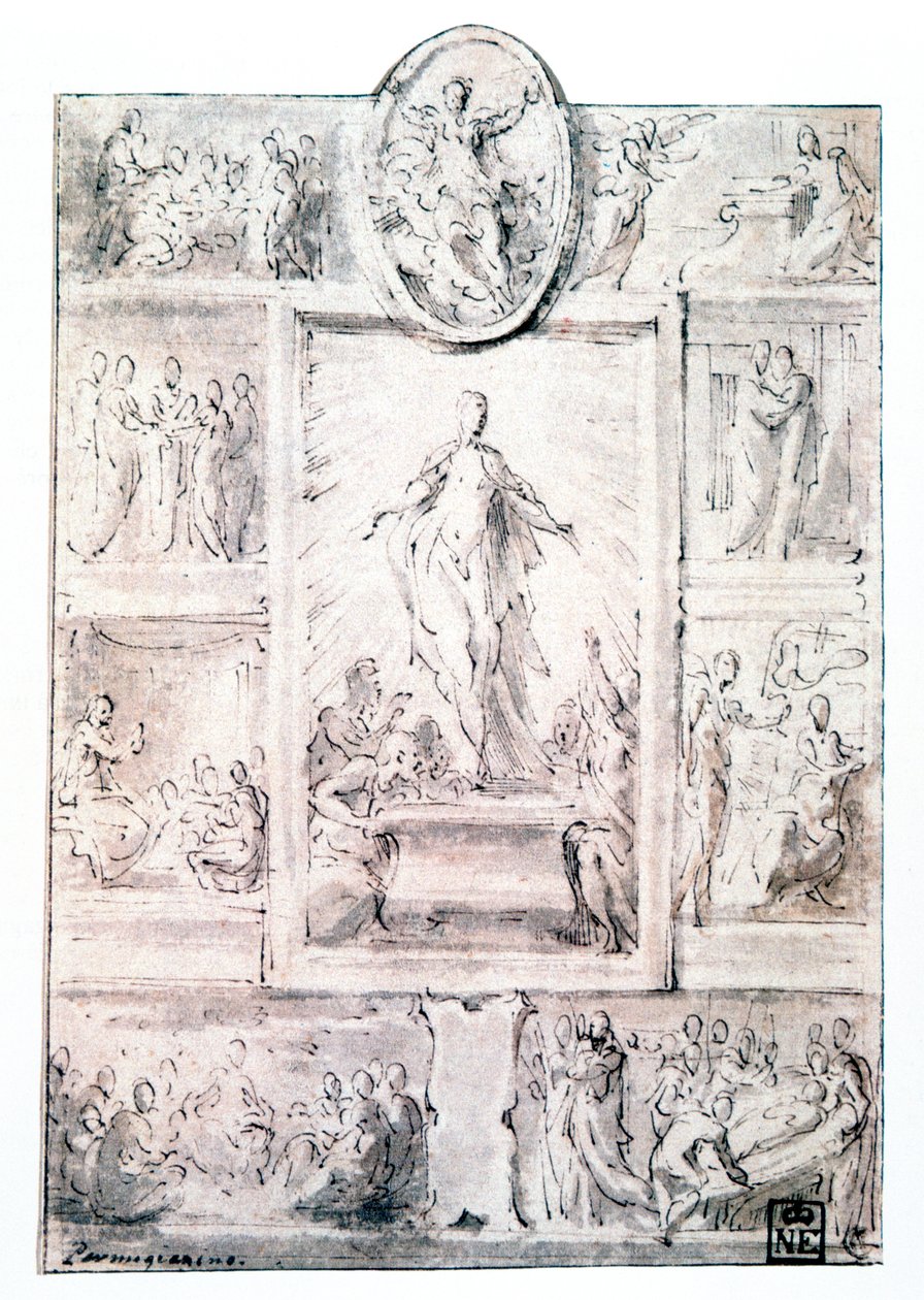 Összetételi vázlat, c1513-1540 alkotó: Parmigianino
