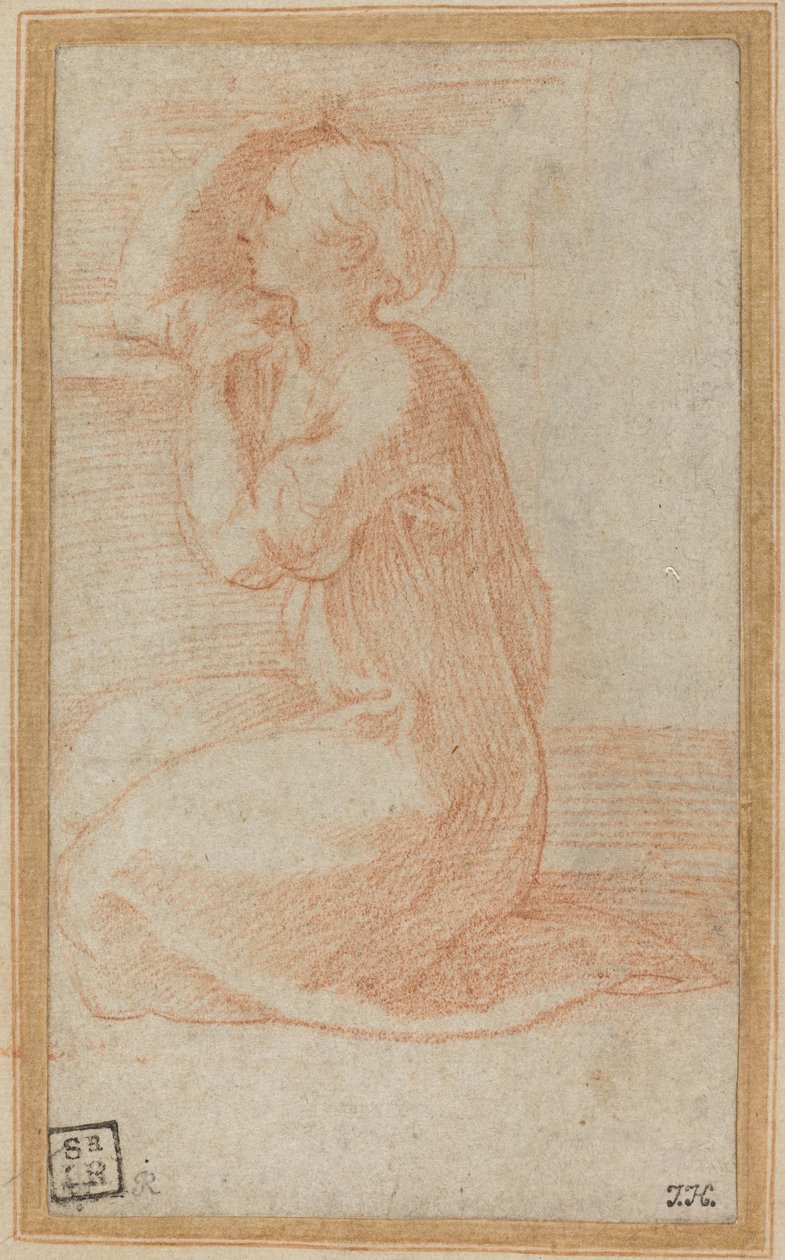 Térdelő nő felemeli a kezét a fejéhez alkotó: Parmigianino