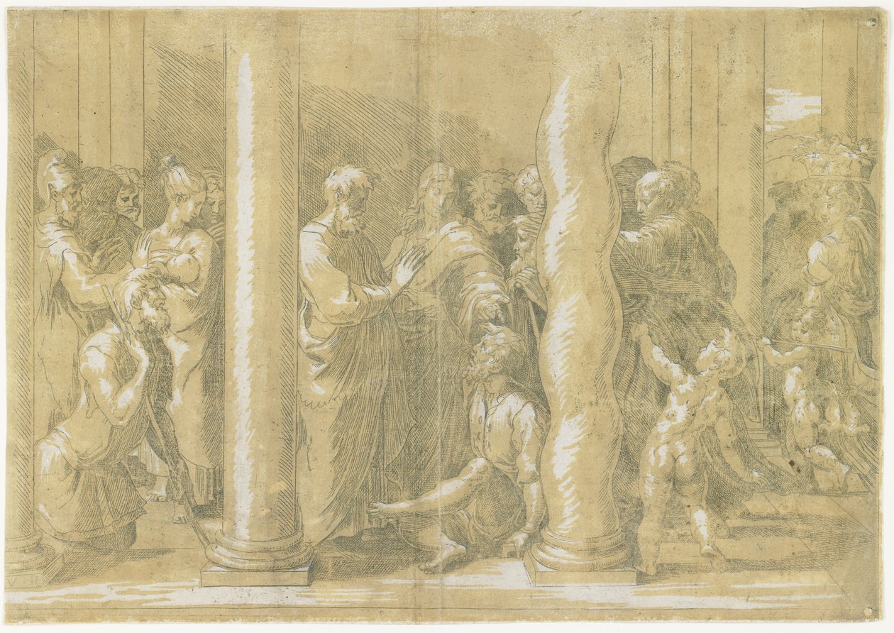 Szent Péter és János Betegek gyógyítása a templom kapujában, c. 1530 alkotó: Parmigianino