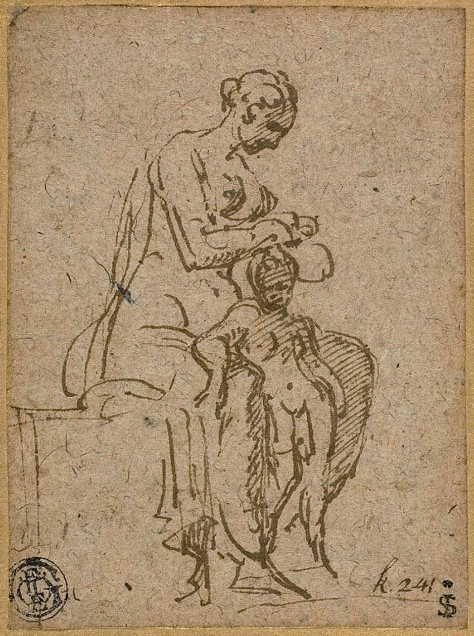 Nő elfertőtlenít egy gyermeket alkotó: Parmigianino