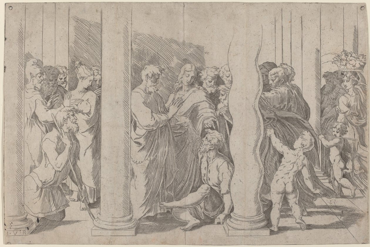 Szent Péter és János meggyógyítja a sántát az Aranykapuban alkotó: Parmigianino after Raphael