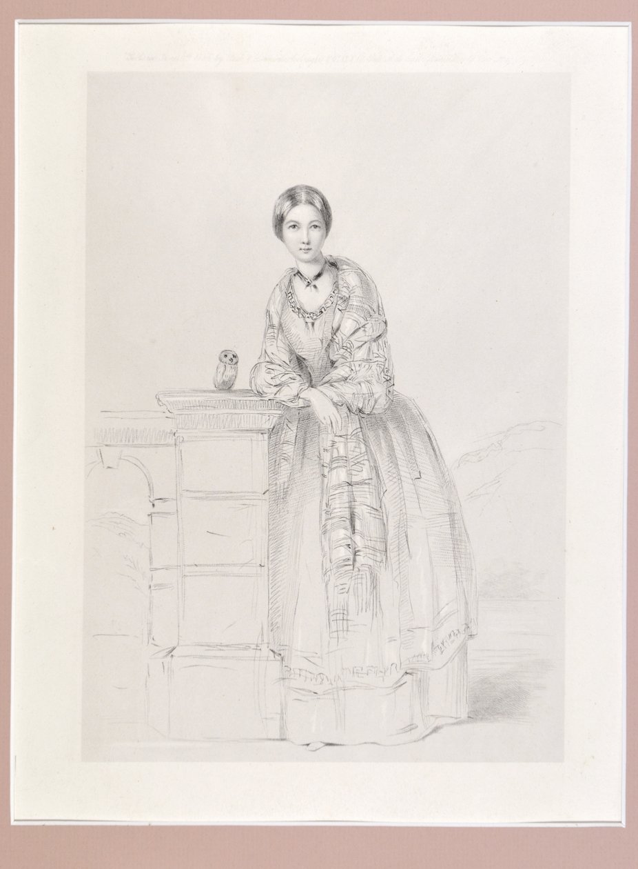 Florence Nightingale Athénéval, a bagollyal, pub. P. und D. Colnaghi, 1855 alkotó: Parthenope Nightingale
