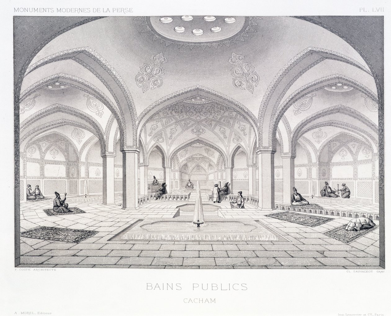 Közfürdők Kasánban, Perzsia "Voyage Pittoresque" című művéből, Claude Sauvageot (1832-85) metszete, kiadó: Lemercier, Párizs, 1856. alkotó: Pascal Xavier Coste
