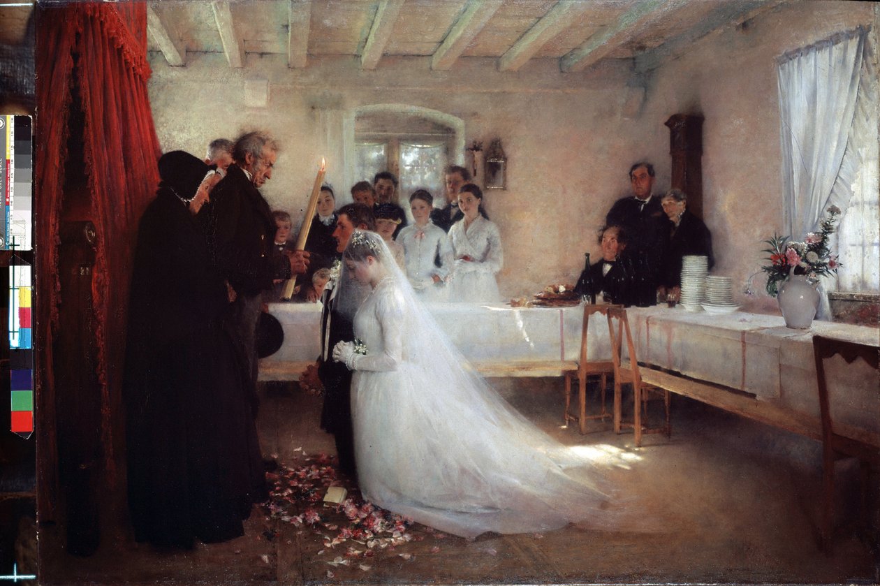 "A házassági áldás" (esküvői) Pascal Adolphe Jean Dagnan-Bouveret (Dagnan Bouveret) festménye (1852-1929) 1880-1881 Puskin Múzeum Moszkva alkotó: Pascal Adolphe Jean Dagnan Bouveret
