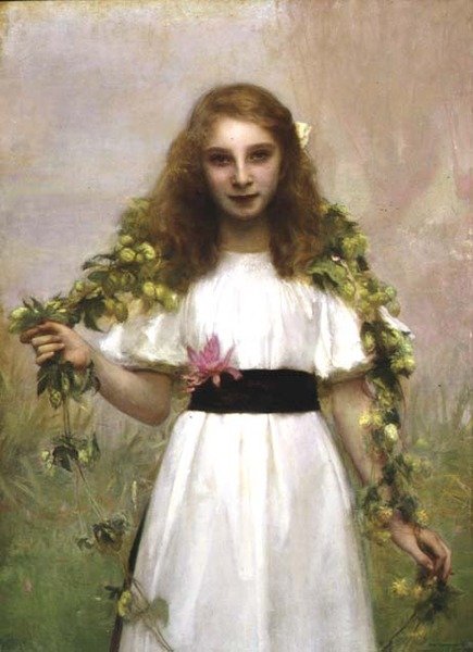 Fiatal lány portréja virágokkal (olaj, vászon) alkotó: Pascal Adolphe Jean Dagnan Bouveret