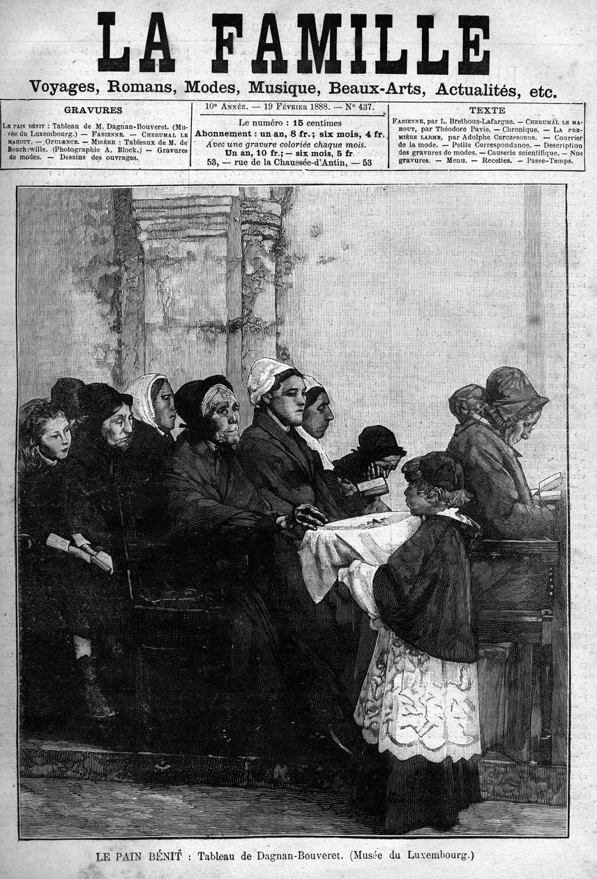 A kenyérbenit 1888-ból, Dagnan-Bouveret festménye nyomán. Az 1888-as „La famille” újság címlapja. alkotó: Pascal Adolphe Jean Dagnan Bouveret