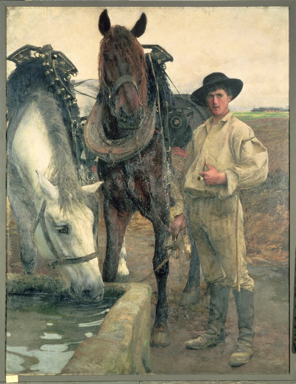 Lovak a vízi vályúnál, 1884 alkotó: Pascal Adolphe Jean Dagnan Bouveret