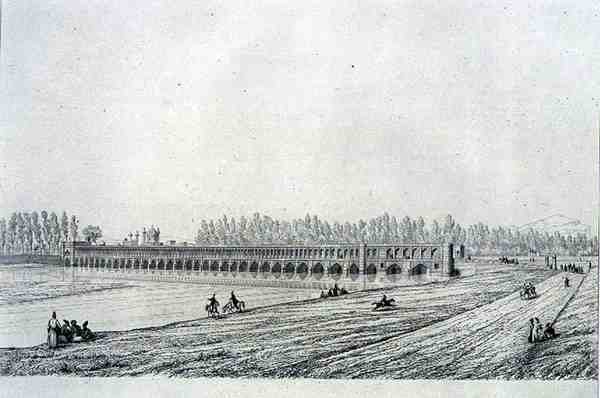 Allah Verdi Khan híd, Iszfahánban, a „Voyage Pittoresque” Perzsiából, metszett Claude Sauvageot (1832-85), kiadó: Lemercier, Párizs alkotó: Pascal Xavier (after) Coste