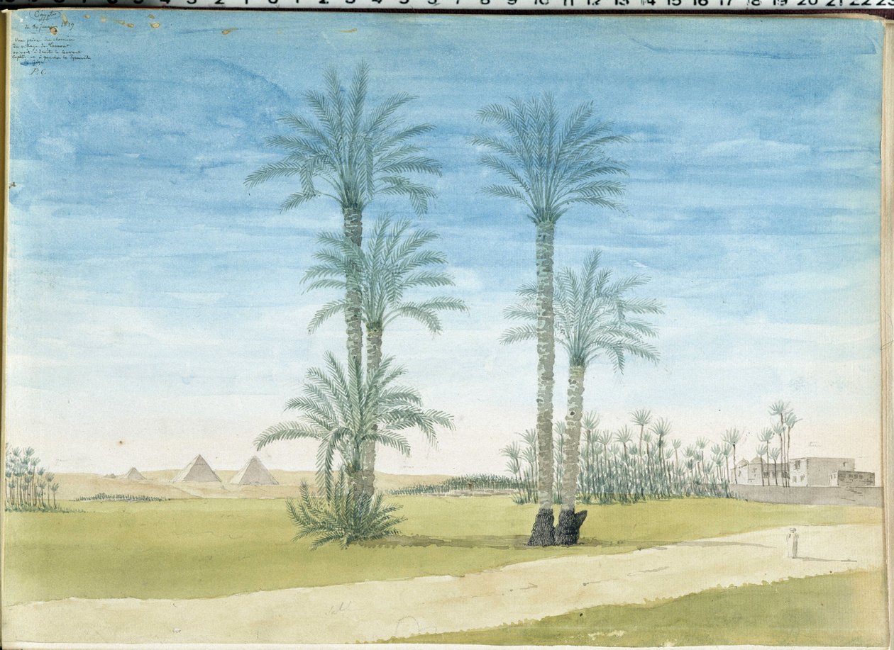 Egyiptom: Gyze piramisai (Guizeh, Guiseh, Giza) Pascal Coste rajza (1787-1879) Mediterrán Régészeti Múzeum, Marseille alkotó: Pascal Xavier (after) Coste