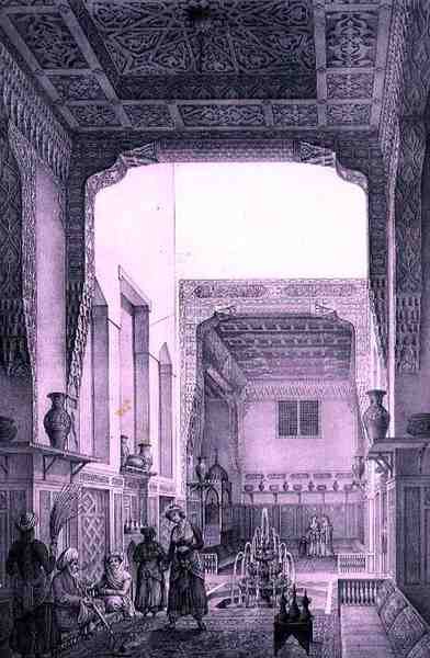 Az Ouatier-Hauch Kadan belső udvara, a „Voyage Pittoresque of Persia”-ból, Emile Edmond Ollivier (1800-64) metszete, Letronne, Párizs alkotó: Pascal Xavier (after) Coste