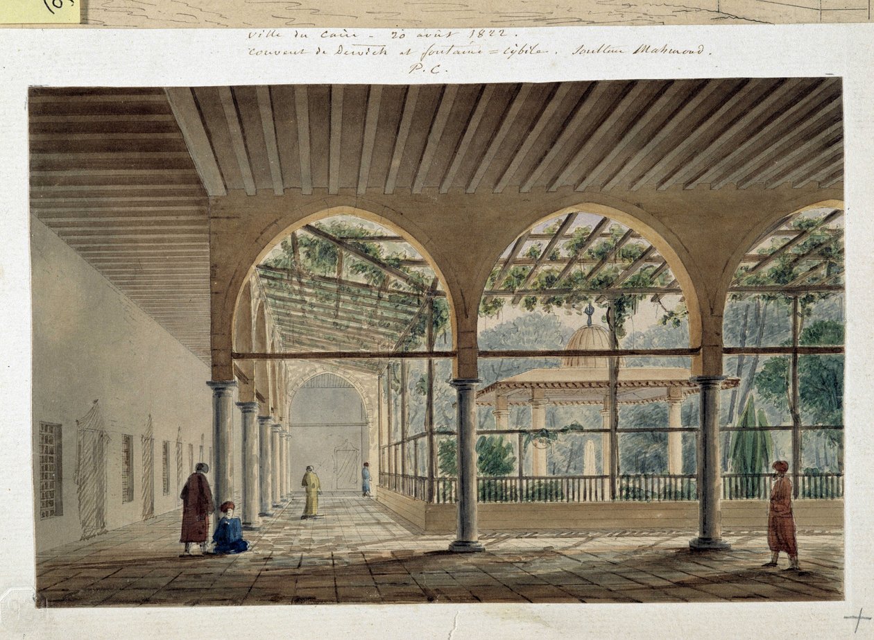 Orientalizmus: dervis kolostor és szökőkút. Pascal Coste rajza (1787-1879) alkotó: Pascal Xavier (after) Coste