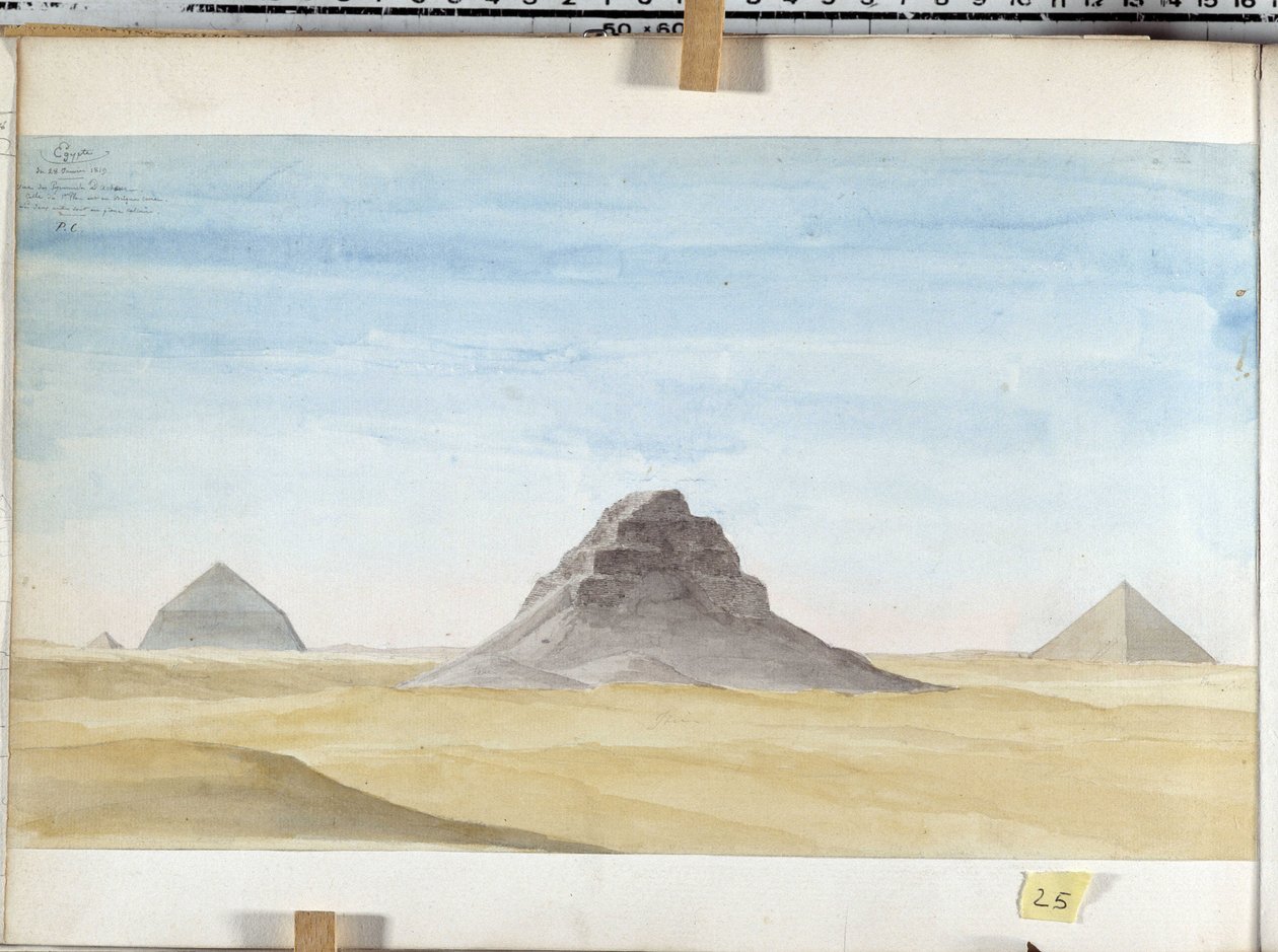Kilátás a Dachour piramisra. Pascal Coste (1787-1879) rajza: Mediterrán Régészeti Múzeum, Marseille alkotó: Pascal Xavier (after) Coste