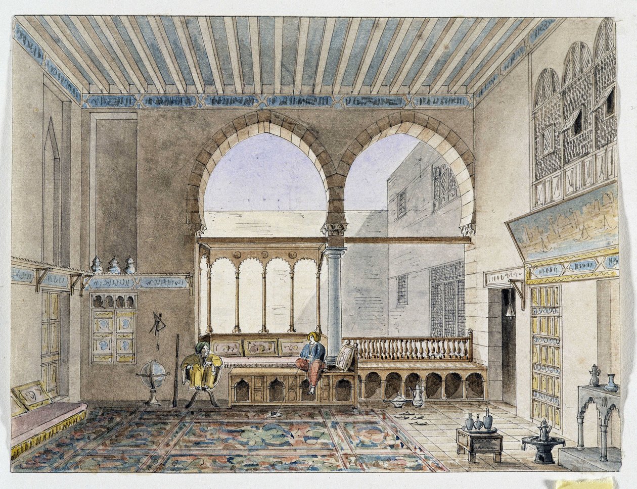 Kilátás a Sheik Jabarti palota belsejére. Pascal Coste (1787-1879) akvarellje, Mediterrán Régészeti Múzeum, Marseille alkotó: Pascal Xavier (after) Coste