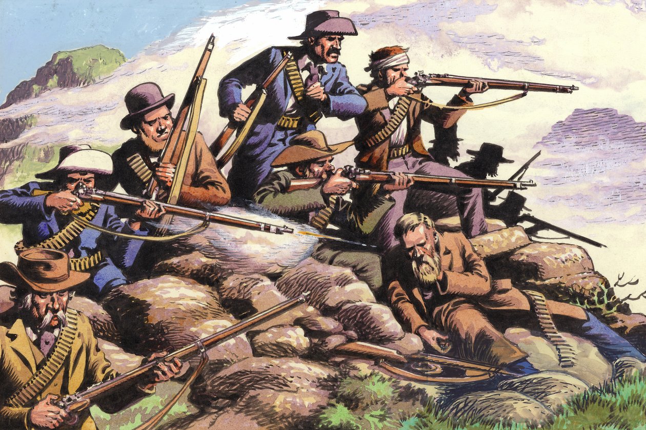 1880, Transzvaáli búr harcok a Majuba-hegynél az első búr háború idején (gouache, papír) alkotó: Pat (1907 95) Nicolle