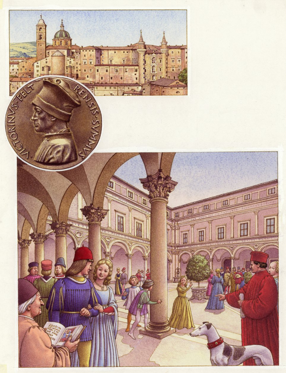Az urbinói hercegi palota udvara (gouache, papír) alkotó: Pat (1907 95) Nicolle