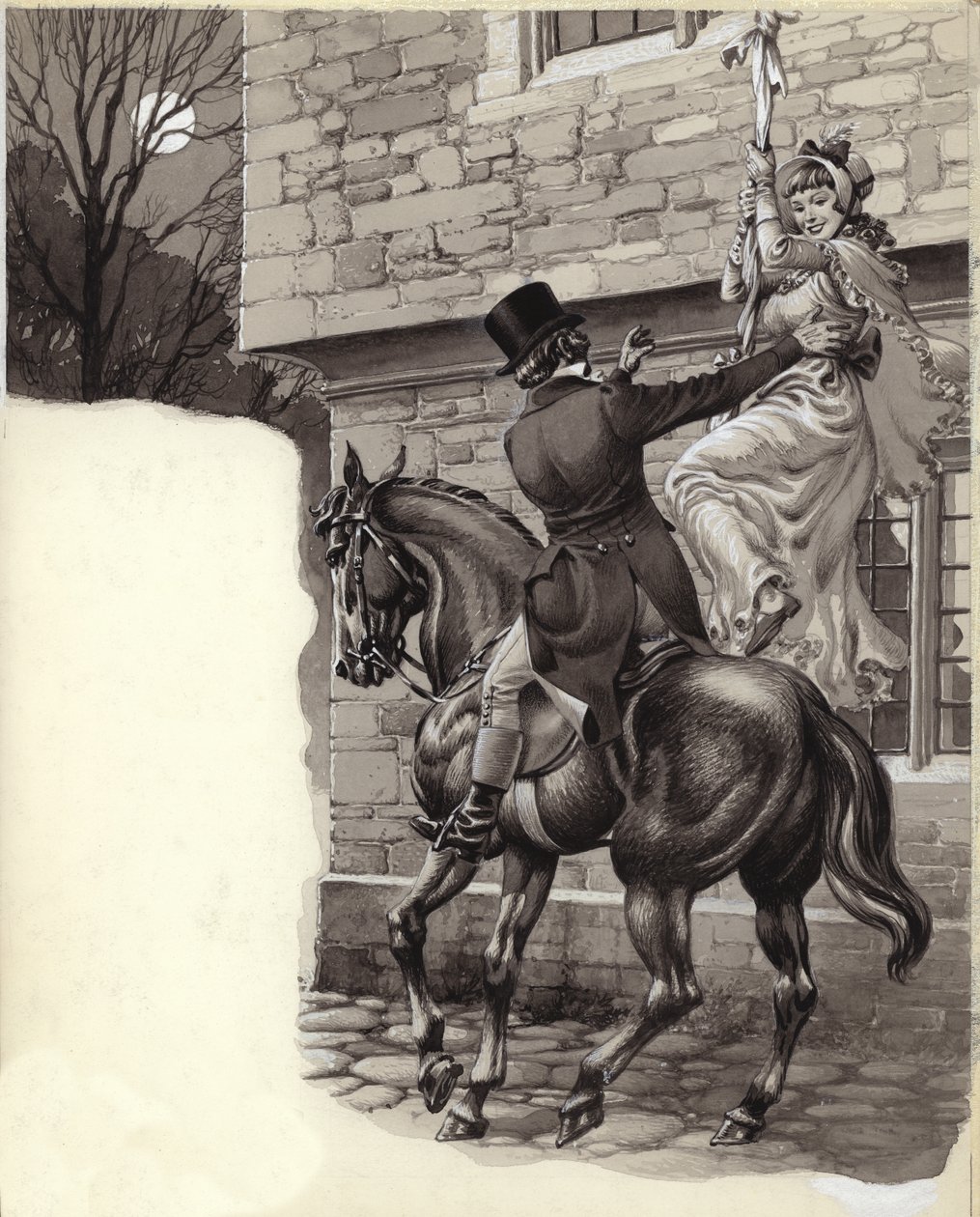John Peel és Mary White megszökik Gretna Greenbe (gouache, papír) alkotó: Pat (1907 95) Nicolle