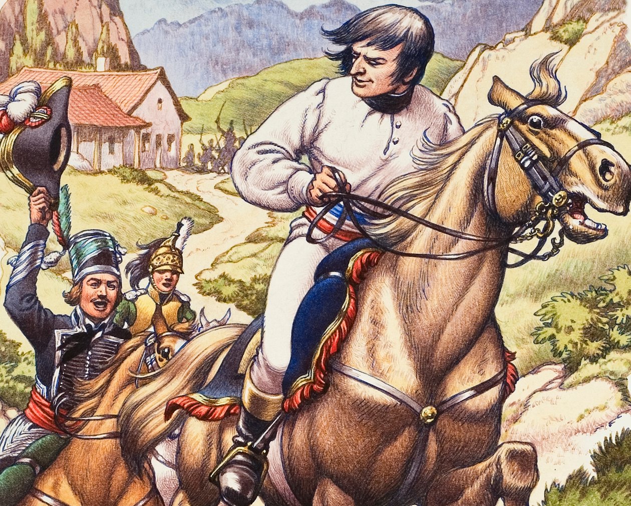 Napóleon szűkös menekülés közben egy osztrák lovassági járőrrel a nyomában alkotó: Pat (1907 95) Nicolle