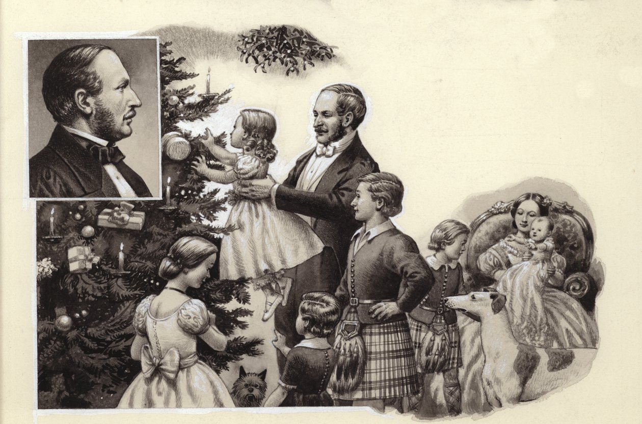 Albert herceg és a királyi karácsonyfa (gouache, papír) alkotó: Pat (1907 95) Nicolle