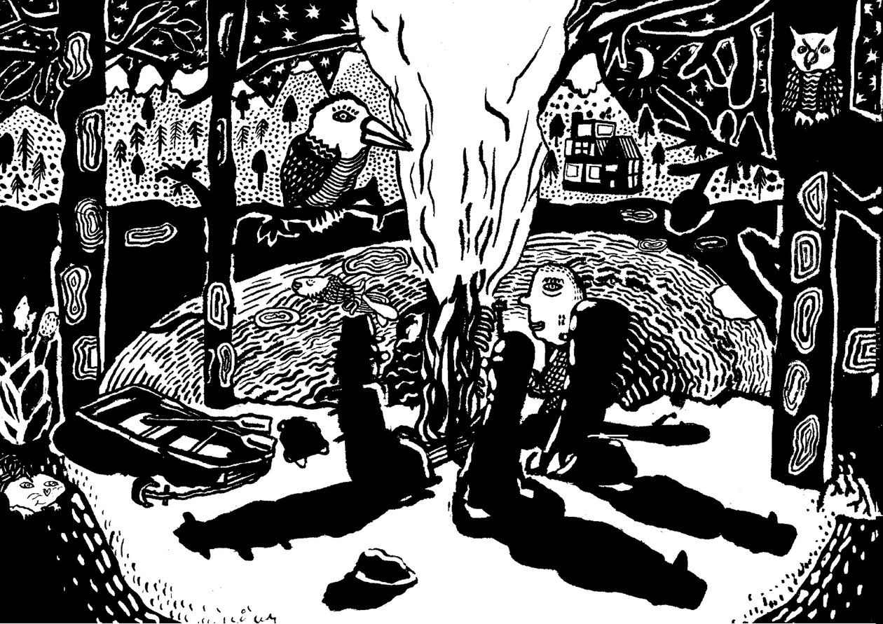 tűz az erdőben, 2014 (tus és ecset) alkotó: Pat Macdonald