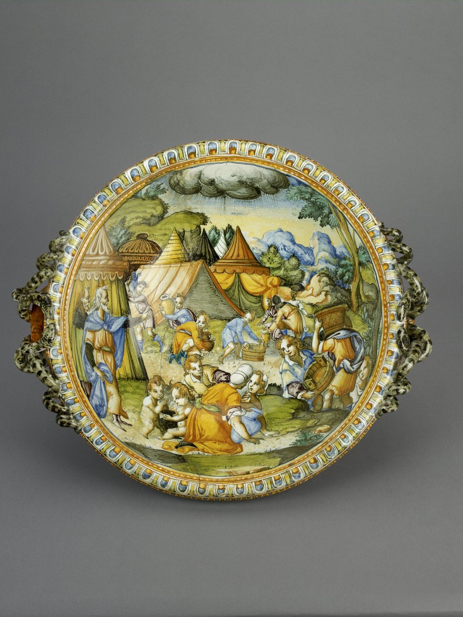 Medence a Manna összegyűjtésével, valószínűleg Urbino, 1600-20 körül (maiolica) alkotó: Patanazzi Workshop