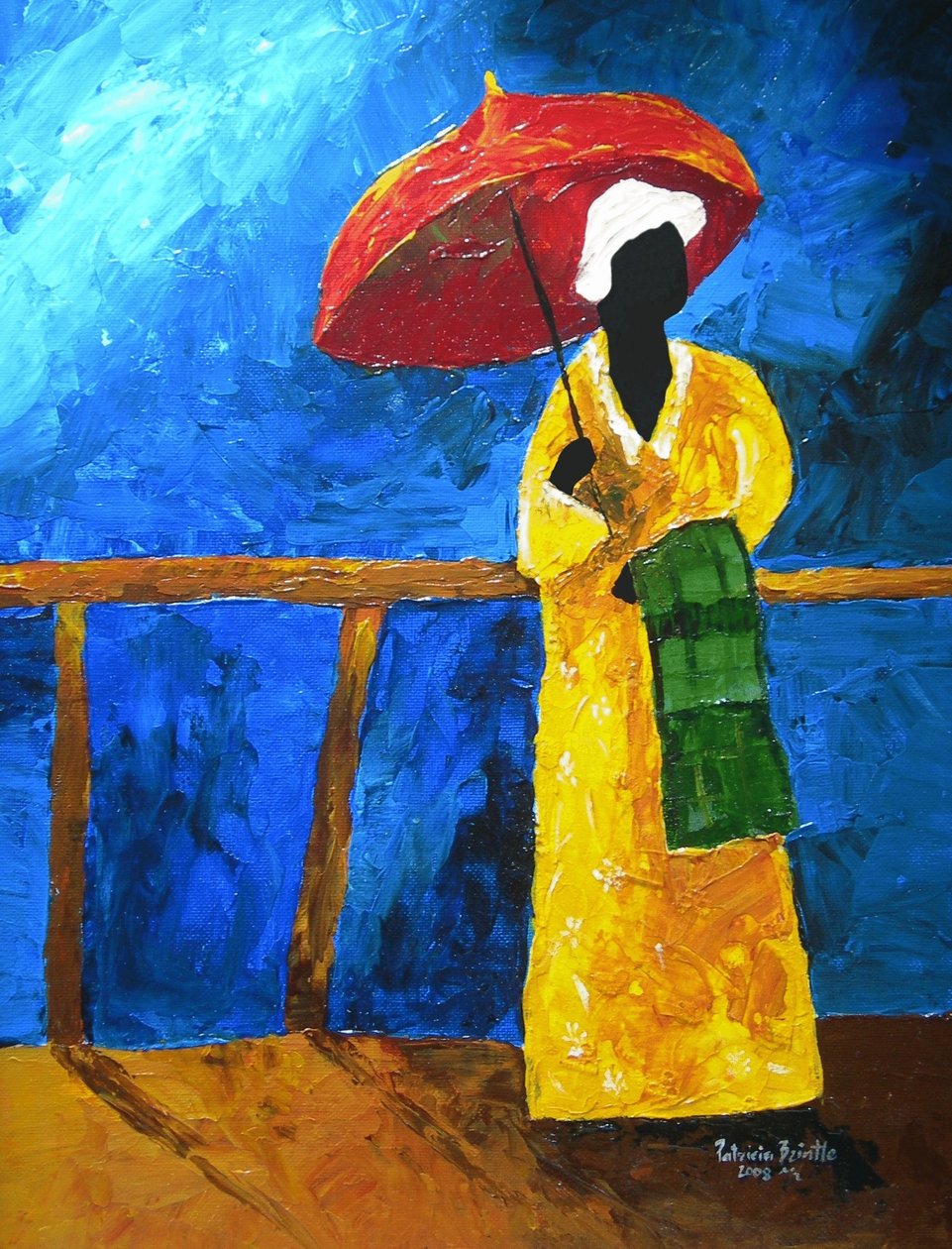 Zöld pléd a sétányon, 2008, (akril a művészdeszkán) alkotó: Patricia Brintle
