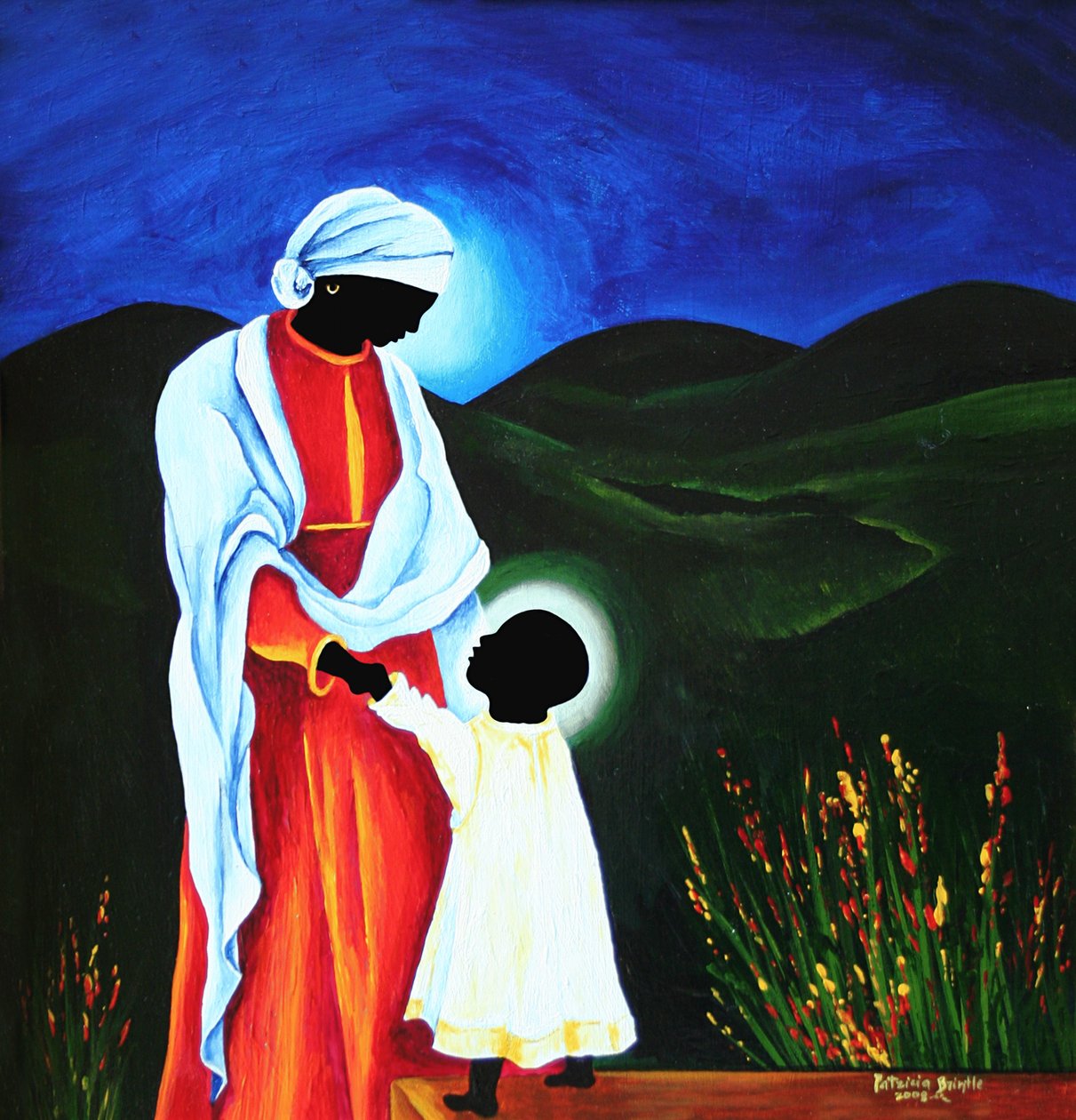 Madonna és gyermek – Első lépések, 2008 (akril, fa) alkotó: Patricia Brintle